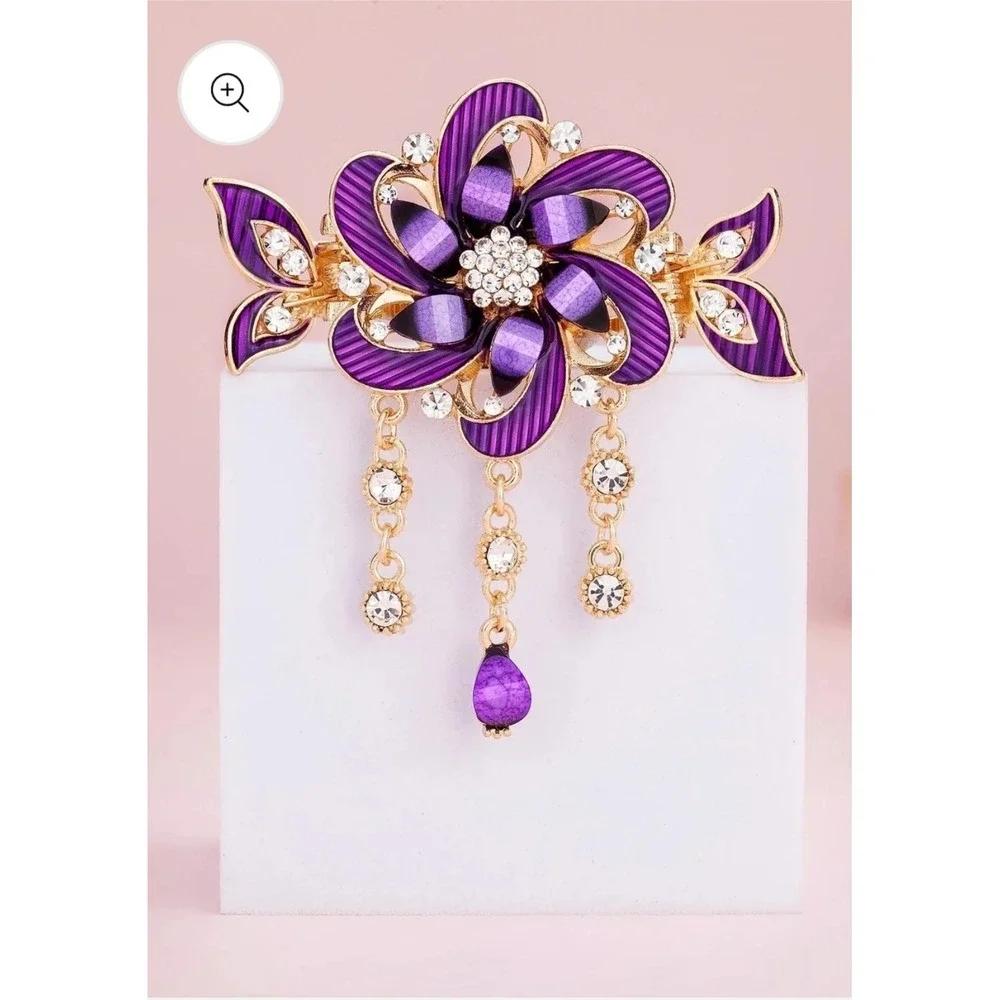 3 Tassel Hair Clips Butterfly Flowers‎ Bridal Wedding Headdress Red Blue Purple